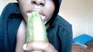 This is how you eat your veggies (Prettylilebony cries while deepthroating cucumber like she'd suck daddy's dick)