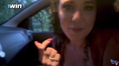 First Italian Car sex with my husband and a voyeur who together in my mouth and I swallow it