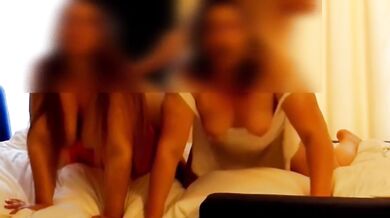 SURPRISE THREESOME WITH TWO CHUBBY SLUTS/FFM/LOUD MOANING