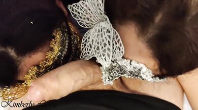 Double blowjob dream fulfilled by Kimberly and her friend with huge cumshot on their tongues 4K