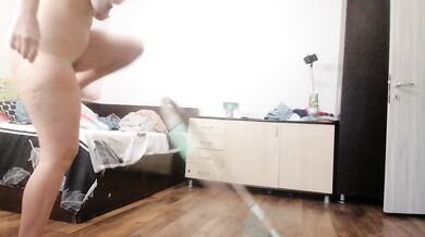 Sexy wife workout at home naked.