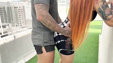Muscular trainer fucks his student outdoors