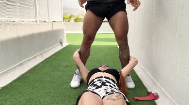 Muscular trainer fucks his student outdoors