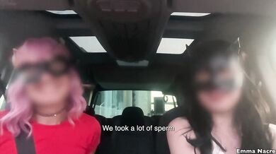 With my girlfriend and I meet three men to get fucked in the car