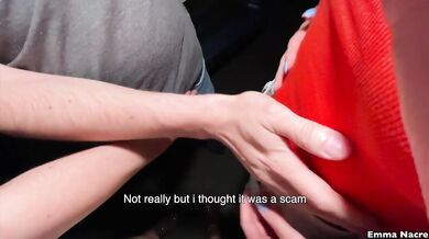 With my girlfriend and I meet three men to get fucked in the car