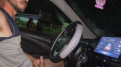 A penis flashing in front of two brunettes in the square one night