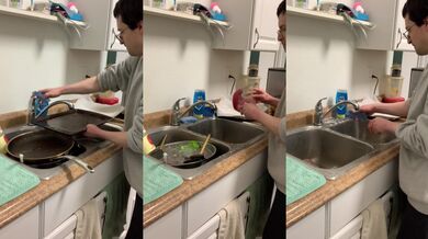 Your husband washes the pans without you asking