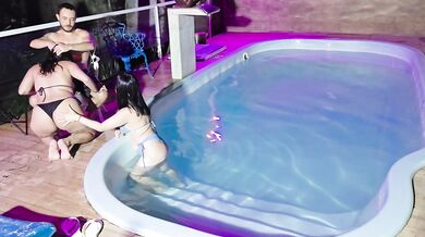Caught in the act! Two brunettes caught masturbating in the condo's public pool
