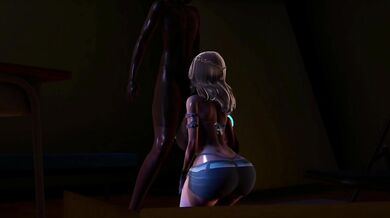 A sexy blonde with a big ass is fucking in the backroom of the school gym at night.