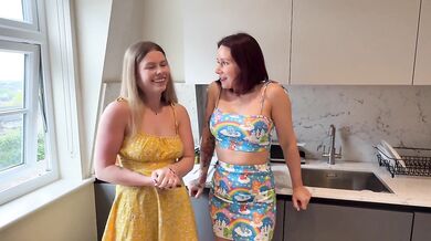 Two Cute, Roommates Give Blowjob For Friends