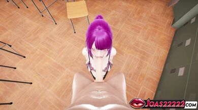Anime Girl Hitomi in Pantyhose - 3D Animation Showcasing Handjob Service in Classroom with Deepthroat Cumshot