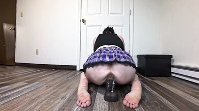Curvy Amateur Rides Biggest BBC Dildo In Purple Skirt- Hard Pounding & Anal Finger Vibrator Finish