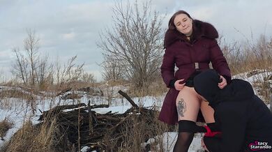 Leashed Stepbro Licks Stepsister's Sweaty Pussy in Public Like a Filthy Dog