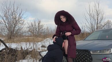 Leashed Stepbro Licks Stepsister's Sweaty Pussy in Public Like a Filthy Dog