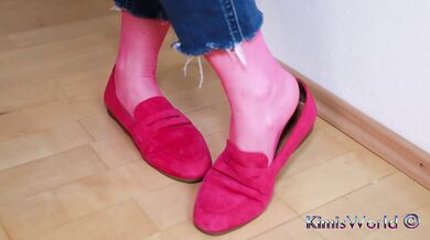 Soft Pink Suede Loafers & Scented Worn Nylons – Casual Tease