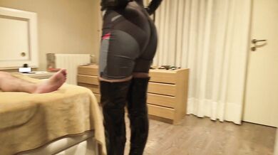 COSPLAY ASS GRAZE AGAINST GLEAMING BOOTS