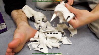 cutting off nike elite socks from twink boyfriend feets