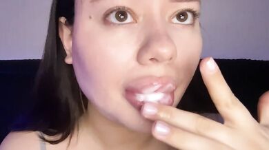 ASMR - I'm playing with the cum on my lips