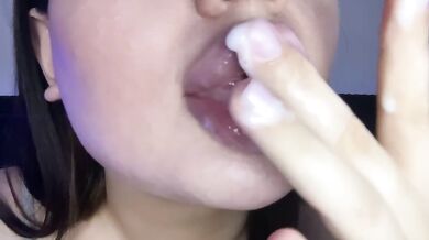 ASMR - I'm playing with the cum on my lips