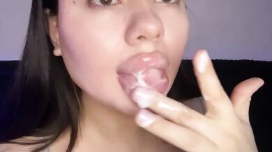 ASMR - I'm playing with the cum on my lips