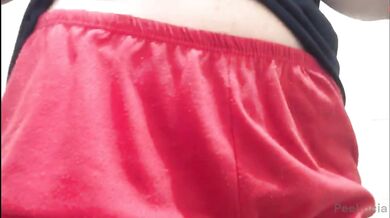 Horny blonde lowers her shorts, opens her pink pussy and shows herself peeing so hot #Pissing