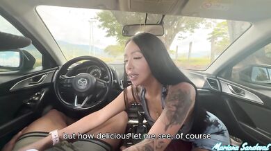 Big black cock BBC fucks a horny Colombian woman in the car after picking her up on the road - Mariana Sandoval & Brandon Cruz