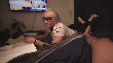 Your College Girlfriend Begs for a Facial on Her Glasses - March Madness Study Break - Episode 01 - Amateur Couple BlondeAdobo