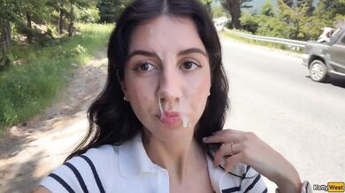 Hottie Doesn't Mind Getting Cum on Her Face for a Public Walk - Cumwalk