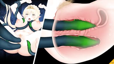 Three mutant members simultaneously penetrate the pussy, ass and mouth of an innocent elven queen girl
