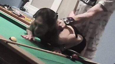 Fuck me! I fuck that slutty waitress on the pool table