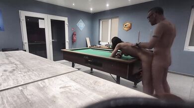 Fuck me! I fuck that slutty waitress on the pool table