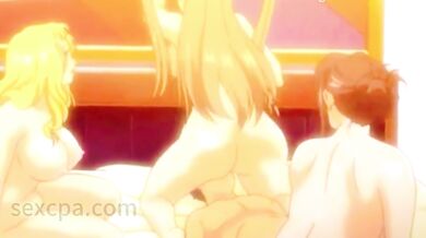 Lucky boy fucks two busty anime girls in porn cartoon