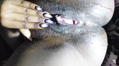 My boyfriend's friend fucked my ebony wet pussy until i squirted on his bbc