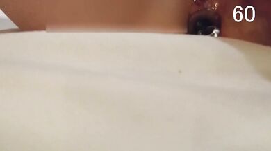 Cum Countdown Countdown! Training of a permanently shaved woman with anal toys and silver piercing on the right nipple!