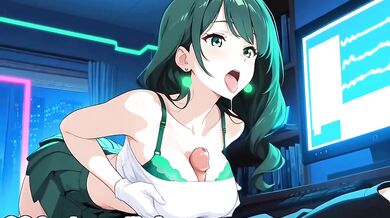 fucked the green-haired girl in the ass and pussy