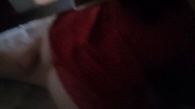 Trying on a red dress until taking milk