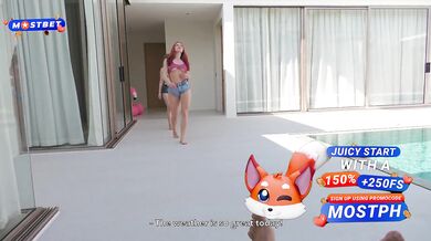 Poolside Cheating with Wife's Redhead Busty Friend - Hot Fucking and Blowjob with Creampie POV - Sweetie Fox & Diana Rider