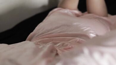 Indonesian girl finished bathing and continued masturbating wearing a sexy satin robe