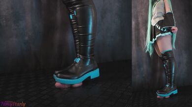 Miku Bootjob in Black and Blue High Boots - Cock Balls Crush Trample, Shoejob, Bootjob, CBT, Ballbusting, Trampling, Stomping