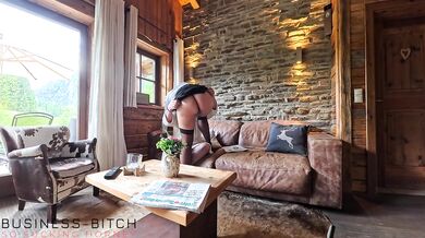 office business woman surprises boss at his summerhouse with secret affair sex