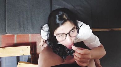 FINAL PART: Fucking a Latina with glasses. Very innocent, but she just swallows everything and lets her glasses get filled with cum.