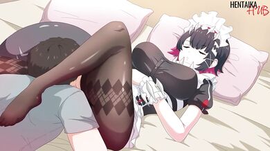 A hentai demoness in a maid costume lured a guy home and fucked him until he was exhausted.