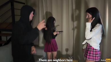 Public Pickup of Two Schoolgirls Ended in a Wild Party and Fucking in All Holes