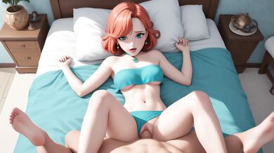 AI Generated - Naughty Orange-Haired Teal Bikini Saliva-Soaked Deepthroat Closeup Domination