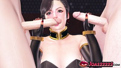 Super Woman in Group Sex - 3D Animation Blowjob for Two Big Dicks, Double Penetration for Tight Ass and Pussy, and Creampie