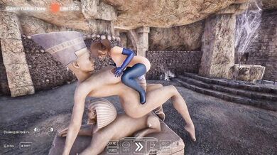 Once again, a huge statue with a giant dick is having fun with Lara Croft's pussy.
