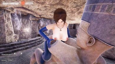 Once again, a huge statue with a giant dick is having fun with Lara Croft's pussy.