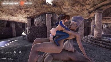 Once again, a huge statue with a giant dick is having fun with Lara Croft's pussy. part 2