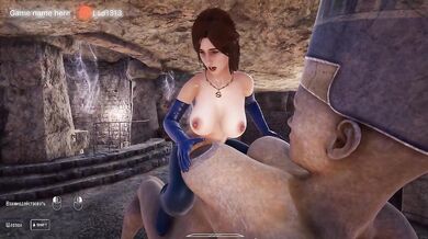 Once again, a huge statue with a giant dick is having fun with Lara Croft's pussy. part 2