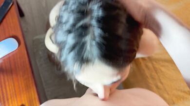 Blowjob from a beautiful Latina nanny with a big ass (semen eruption) Full mouth